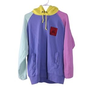 Teddy Fresh Colorblock Hoodie Purple Pink Teal Yellow Pastel Sweatshirt L Patch